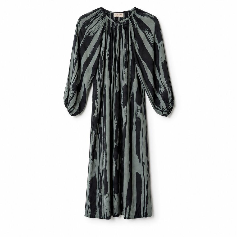 Tucker by Gaby Basora 100% Silk Abstract Brushstroke Midi Dress